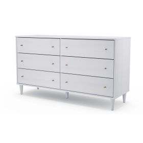 Farmhouse Rustic Mid Century 6 Drawer Dresser (Color: White)