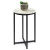 Round Cross Leg Design Coffee Side Table Nightstand with Faux Marble Top