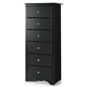 Modern 6 Drawer Tall Wood Dresser Chest (Color: Black)