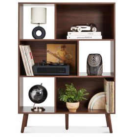 Mid Century Modern Style Bookcase Storage Shelving Unit (Color: Walnut)