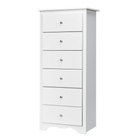 Modern 6 Drawer Tall Wood Dresser Chest (Color: White)