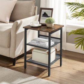 Modern Industrial End Table/Nightstand in Black Metal with Wood Top (Color: Brown)
