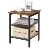 Modern Industrial End Table/Nightstand in Black Metal with Wood Top