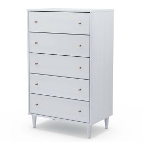 Farmhouse Rustic Mid Century 5 Drawer Chest (Color: White)