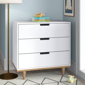 Modern Mid-Century Style 3-Drawer Dresser Chest in Wood Finish (Color: White Natural)