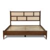 Hardwood Platform Bed Frame with Cane Paneling Headboard