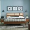 Hardwood Platform Bed Frame with Cane Paneling Headboard