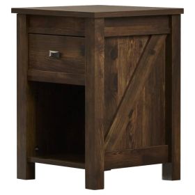 Farmhouse 1-Drawer Bedroom Nightstand with Open Shelf (Color: Pine)