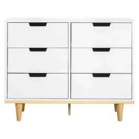 Modern Mid-Century Style 6-Drawer Dresser Chest in Wood Finish (Color: White Natural)