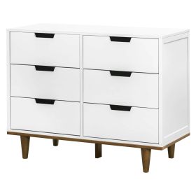 Modern Mid-Century Style 6-Drawer Dresser Chest in Wood Finish (Color: White Walnut)