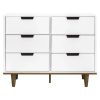 Modern Mid-Century Style 6-Drawer Dresser Chest in Wood Finish