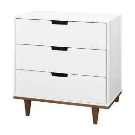 Modern Mid-Century Style 3-Drawer Dresser Chest in Wood Finish (Color: White Walnut)