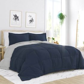 Microfiber Reversible Comforter Set (Color: Navy/Grey, size: Full/Queen)