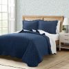 White Navy Scalloped Edge Reversible Lightweight Quilt Set
