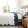White Navy Scalloped Edge Reversible Lightweight Quilt Set