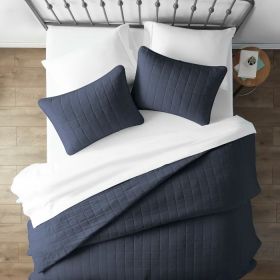 Microfiber Farmhouse 3 Piece Coverlet Bedspread Set (Color: Navy, size: King/Ca King)