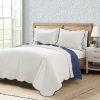 White Navy Scalloped Edge Reversible Lightweight Quilt Set