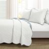 White Blue Scalloped Edge Reversible Thin Light Quilt Set