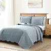 White Blue Scalloped Edge Reversible Thin Light Quilt Set