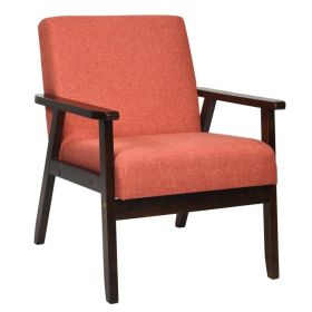 Retro Wide Accent Chair with Espresso Wood Frame (Color: Orange Linen)