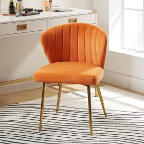 Velvet Upholstered Wingback Accent Side Chair w/ Gold Metal Legs (Color: Orange)