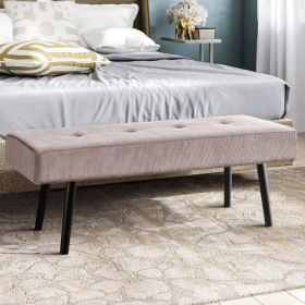 Mid-Century Corduroy Upholstered End of Bed Bench with Black Metal Legs (Color: Pink)