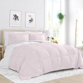 Microfiber Reversible Comforter Set (Color: Pink/White, size: Full/Queen)