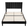 Modern Black Velvet Upholstered Platform Bed with Headboard
