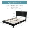 Modern Black Velvet Upholstered Platform Bed with Headboard