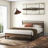 Modern Industrial Metal Platform Bed Frame with Wood Headboard Footboard