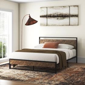 Modern Industrial Metal Platform Bed Frame with Wood Headboard Footboard (size: Queen)