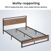 Modern Industrial Metal Platform Bed Frame with Wood Headboard Footboard