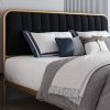 Gold Metal Platform Bed Frame with Black Velvet Upholstered Headboard