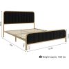 Gold Metal Platform Bed Frame with Black Velvet Upholstered Headboard