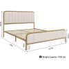Gold Metal Platform Bed Frame with Off-White Upholstered Headboard