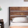 Industrial Platform Bed Frame with Brown Wood Slatted Headboard Footboard
