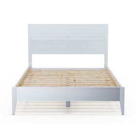 Rustic Mid Century Slatted Platform Bed (Color: White, size: Queen)