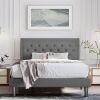 Linen Upholstered Platform Bed with Button-Tufted Headboard