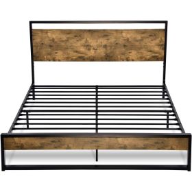 Metal Wood Platform Bed Frame with Industrial Headboard (size: Queen)