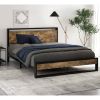 Metal Wood Platform Bed Frame with Industrial Headboard