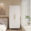 Mid-Century Modern 2-Door Bedroom Armoire Wardrobe Cabinet