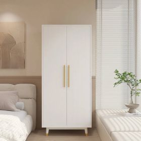 Mid-Century Modern 2-Door Bedroom Armoire Wardrobe Cabinet (Color: White)