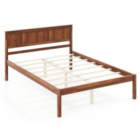 Retro Wood Platform Bed Frame with Headboard in Walnut (size: Full)