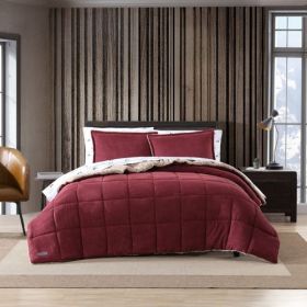 Plush Sherpa Reversible Micro Suede Comforter Set (Color: Maroon, size: King)