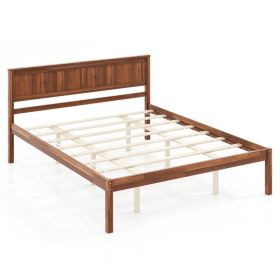 Retro Wood Platform Bed Frame with Headboard in Walnut (size: Queen)