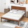 Retro Wood Platform Bed Frame with Headboard in Walnut