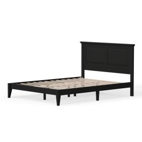 Traditional Solid Oak Wooden Platform Bed Frame with Headboard (Color: Black, size: Queen)