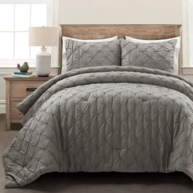 Soft Pleated Grey Cotton 3 Piece Comforter Set (Color: Grey, size: King)