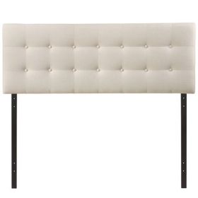 Modern Fabric Upholstered Button Tufted Headboard (Color: Ivory, size: Queen)