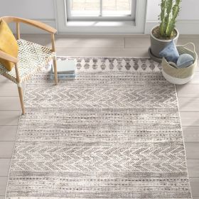 Grey Ivory Chevron Stripe Geometric Boho Style Area Rug (size: 6.6-Ft. X 9-Ft.)